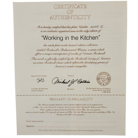 Vintage Norman Rockwell Collector Plate "Working in the Kitchen" 1983 - Picture 4 of 6